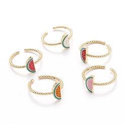 Mixed Color Brass Enamel Cuff Rings, Open Rings, Long-Lasting Plated, Watermelon, Golden, Mixed Color, US Size 8, Inner Diameter: 18mm