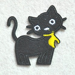 Black Computerized Embroidery Cloth Iron on/Sew on Patches, Costume Accessories, Appliques, Cat Shape, Black, 50x50mm