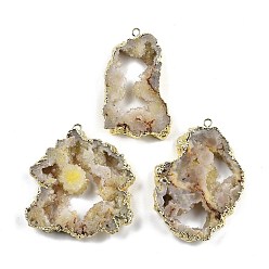 Светло-желтый Крашеные самородков натуральный druzy Geode Агат большие подвески, с фурнитурой латунной золотого тона, светло-желтый, 47~87x20~50x7~14 мм, отверстие : 8x5 мм