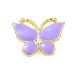 Фиолетовый Стойка покрытие латунь эмаль бабочка соединительные подвески, реальный 18 k позолоченный, долговечный, без кадмия и без свинца, фиолетовые, 14x18x5 мм, отверстие : 1.4 мм