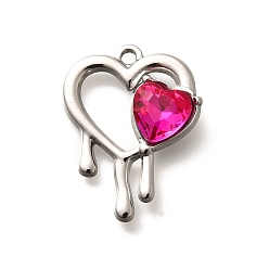 Роза 304 подвески из нержавеющей стали, со стразами, цвет нержавеющей стали, сердце, роза, 25.5x19.5x5.5 мм, отверстие : 2 мм