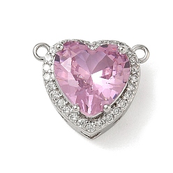 Pink Кулон из циркония, со стеклом, сердце прелести, одиночные каменные прелести, без кадмия и без свинца, долговечный, стойки покрытие, платина, розовые, 13x15.5x8 мм, отверстие : 1.2 мм