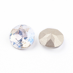 Moonlight Pointed Back & Back Plated Glass Rhinestone Cabochons, Grade A, Faceted, Flat Round, Moonlight, 8x4.5mm