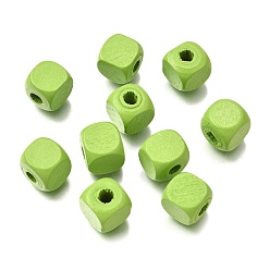 Зелено-Желтый Спрей окрашены деревянные бусины, квадратный, зеленый желтый, 10x10x10 мм, отверстие : 3 мм