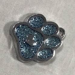Dark Turquoise Enamel Pendants, with Platinum Plated Alloy Findings and Glitter Powder, Dog Paw Prints with Heart, Dark Turquoise, 18.8x16.5x2.2mm, Hole: 1.5mm