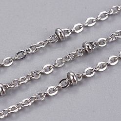 Stainless Steel Color 304 Stainless Steel Cable Chains, Satellite Chains, with Beads, with Spool, Soldered, Stainless Steel Color, 2.5x2x0.4mm, about 65.61 Feet(20m)/roll