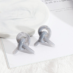 grey Resin Sweet Candy Color Fun Cute Girl Earrings & Ear Studs with Simple Knot Design