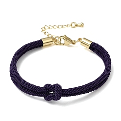 Indigo 3MM Round Nylon Braided Cord Bracelet Making, Knot, with Golden 202 Stainless Steel Lobster Clasp & Brass Finding, Indigo, 6.69x0.39 inch(17x1cm)