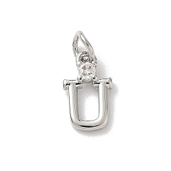 Letter U Латунные подвески из прозрачного кубического циркония, письмо амулеты, с целью перехода в кольце, стойки покрытие, долговечный, без свинца и без кадмия, платина, Буква U, 12~12.5x3~10x2.3 мм, отверстие : 3.3 мм