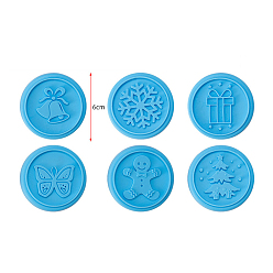 Deep Sky Blue Cookie Stamps Set, including Food Grade Sillicone Cookie Stamps, 430 Stainless Steel Ring Cutter and Plastic Handle, for Christmas and Daily Baking, Deep Sky Blue, 60~70x25~60mm, 8pcs/set