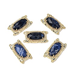 Содалитовое Латунные многорядные звенья из микрофибры с натуральным содалитом, овальные, граненые, стойки покрытие, 30x16x5~5.5 мм, отверстие : 1.4 мм