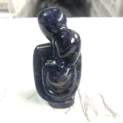 Sodalite Natural Sodalite Carved Healing Couple Figurines, Reiki Energy Stone Display Decorations, 40x30x80mm