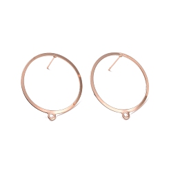 Real Rose Gold Plated 201 Stainless Steel Stud Earring Findings, with Horizontal Loop and 316 Stainless Steel Pin, Ring, Real Rose Gold Plated, 27.5x25mm, Hole: 1.4mm, Pin: 0.7mm