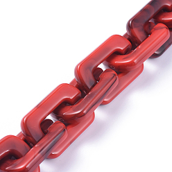 Red Handmade Acrylic Cable Chains, Imitation Gemstone, Rectangle, Red, 30x20x5mm, about 39.37 inch(1m)/strand