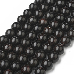 Wood Natural Ebony Wood Beads Strands, Round, 10mm, Hole: 2mm, about 38pcs/strand, 15.1 inch(38.5cm)