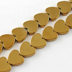 Golden Plated Non-magnetic Synthetic Hematite Beads Strands, Grade A, Heart, Golden Plated, 6x6x2mm, Hole: 1mm, 66pcs/strand, 15.5 inch