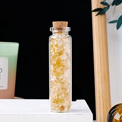 Yellow Quartz Natural Yellow Quartz Chips in a Glass Bottle with Cork Cover, Mineral Specimens Wishing Bottle Ornaments for Home Office Decoration, 70x22mm