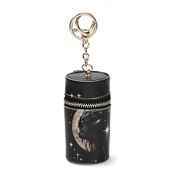 Moon PU Imitation Leather Lipstick Pouch Holder Pendant Keychain, with Alloy Finding, Column, Moon, 16.5cm