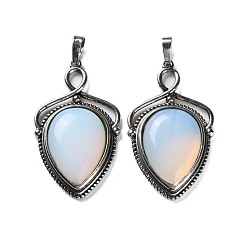 Опал Opalite подвески, латунные щиты-талисманы, античное серебро, без свинца и без кадмия, 45.5x26.5x7 мм, отверстие : 7x5 мм
