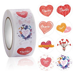 Yellow Heart with Thank Paper Stickers, Thanksgiving Day Self Adhesive Roll Sticker Labels, for Envelopes, Bubble Mailers and Bags, Flat Round, Yellow, 25mm, 500Pcs/roll