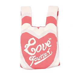 Mot Mini sacs fourre-tout en tricot de polyester, sac fourre-tout au crochet sac à lunch, mot, 34x19.5x2.1 cm