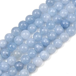 Light Steel Blue Natural Dyed White Jade Beads Strands, Smooth Round, Light Steel Blue, 6mm, Hole: 1mm, about 62pcs/strand, 14.96''(38cm)