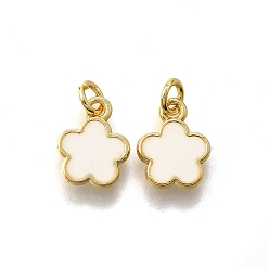 Белый Латунь эмаль прелести, с целью перехода в кольце, цветочный шарм, стойки покрытие, без кадмия и без свинца, долговечный, золотые, белые, 10x8x1.5 мм, отверстие : 3 мм