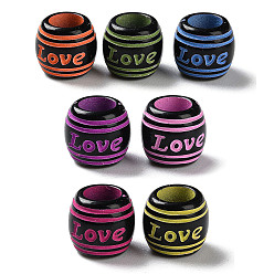 Mixed Color Spray Printed Opaque Acrylic European Beads, Large Hole Beads, Barrel with Word Love, Mixed Color, 9x8mm, Hole: 5mm, about 2000pcs/500g