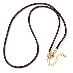 Седло Коричневый 2мм круглый нейлоновый миланский шнур для изготовления ожерелья, с латунными выводами и 303 застежками из лобстера из нержавеющей стали, реальный 18 k позолоченный, седло коричневый, 18.50~18.70 дюйм (47~47.5 см)