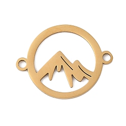 Настоящее золото 18K Ионное покрытие (ip) 304 соединительные звенья из нержавеющей стали, лазерная резка, кольцо с горой, реальный 18 k позолоченный, 15x19x1 мм, отверстие : 1.4 мм