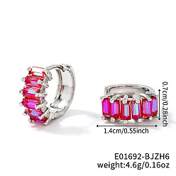 Фиолетовый Латунные прямоугольные серьги-кольца, с кубического циркония, платина, фиолетовые, 14x7 мм