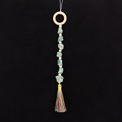 Green Aventurine Natural Green Aventurine Chip Pendant Decorations, Wood Ring and Tassel for Home Hanging Decorations, 410x40mm