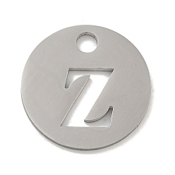 Letter Z Не тускнеющие 304 подвески из нержавеющей стали, цвет нержавеющей стали, плоские круглые с буквы, Письмо Z, 19x1.2 мм, отверстие : 2.5 мм
