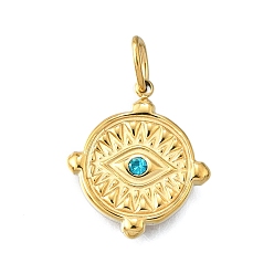 Индиколит 304 кулон из нержавеющей стали, ионное покрытие (ip), со стразами, злые глаза, реальный 14 k позолоченный, Indicolite, 19.5x17x3 мм, отверстие : 4x2.5 мм