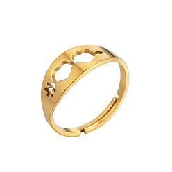 069 Golden Geometric Stainless Steel Hollow Love Heart Ring for Couples - Fashionable and Retro Open Design