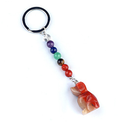 Нефрит Цветной нефритовый брелок, с кварцевым резонатором, аметист, ляпис, авантюрин, красный агат, красная яшма, собака, 11 см