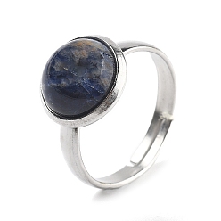 Содалитовое Полукруглые перстни из натурального содалита, 304 регулируемые кольца из нержавеющей стали для женщин, круглые кабошоны: 10мм, размер США 6 (16.5 мм), 3 мм