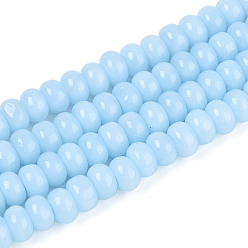 Светло-Голубой Непрозрачные с напылением стеклянные бусины, рондель, Небесно-голубой, 4x2.5 мм, отверстие : 0.7 мм, около 135 шт / нитка, 14.96'' (38 см)