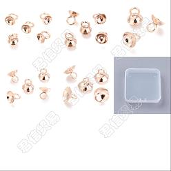 Rose Gold Unicraftale 50Pcs 5 Style 201 Stainless Steel Bead Cap Pendant Bails, for Globe Bubble Beads Cover Pendants, Rose Gold, 5~7x4~10mm, Hole: 2~3mm, 10pcs/style