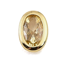 Yellow Brass Pave Cubic Zirconia Cabochons, Oval, Faceted, Pointed Back, Rack Plating, Long-Lasting Plated, Cadmium Free & Lead Free, Real 18K Gold Plated, Yellow, 6.5x4.5x2mm