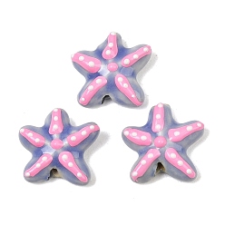 Violet Handmade Porcelain Beads, Hand Painted, Famille Rose Porcelain, Starfish with Polka Dot, Violet, 17.5x17.5x6mm, Hole: 1.8mm