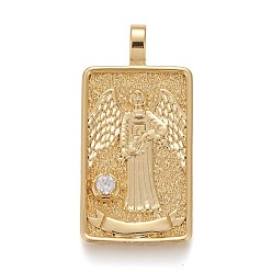 Real 18K Gold Plated Brass Micro Pave Clear Cubic Zirconia Pendants, Real 18K Gold Plated, Tarot Card Charms, Temperance, Temperance XIV, 30x15x4mm, Hole: 3~4mm