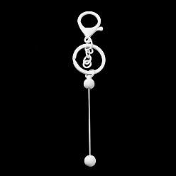 White Spray Painted Alloy Bar Beadable Keychain for Jewelry Making DIY Crafts, with Alloy Lobster Clasps and Iron Ring, White, 15.5~15.8cm