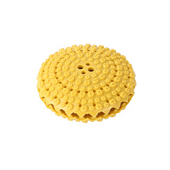 Gold Bumpy Rubber Dog IQ Treat Flat Round Shape, Pet Food Dispenser, Leaky Slow Feeder, Dog Chew Teether Toy, Gold, 110x45mm