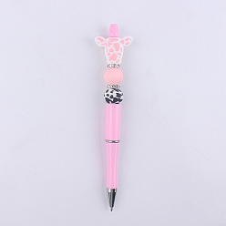 Pink Plastic Ball-Point Pen, Beadable Pen, for DIY Personalized Pen with Silicone Cow Beads, Pink, 150mm