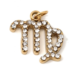 Дева 304 прелести нержавеющей стали, со стразами, ионное покрытие (ip), золотые, Дева, 13.5x13.5x2.5 мм, Перейти кольцо: 4x0.8 мм, внутренний диаметр: 3 мм