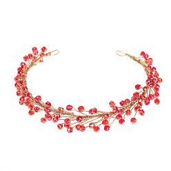 red crystal Pearl Crystal Soft Chain Hairband - Bridal Wedding Hair Accessories.