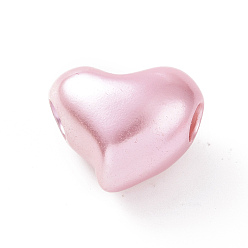 Rose Nacré Perles européennes imitation plastique abs, Perles avec un grand trou   , cœur, perle rose, 19.5x24x11.5mm, Trou: 5.4mm, environ155 pcs / 500 g