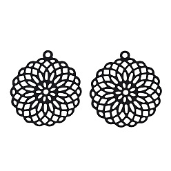 Черный 430 из нержавеющей стали филигранные подвески, окрашеные, гравированные металлические украшения, цветок, чёрные, 30x27x0.3 мм, отверстие : 1.8 мм