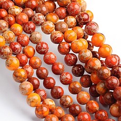Dark Orange Dyed Natural Imperial Jasper Round Bead Strands, Dark Orange, 4mm, Hole: 1mm, about 92pcs/strand, 16 inch